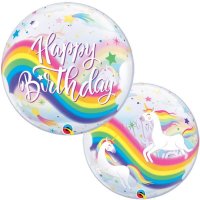 22" Happy Birthday Rainbow Unicorns Single Bubble Balloons