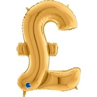 26" Grabo Gold Pound £ Symbol Shape Balloons