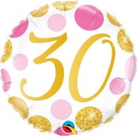 (image for) 18" 30th Pink And Gold Dots Foil Balloons