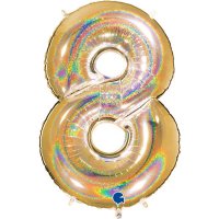 40" Grabo Gold Holographic Glitter Number 8 Shape Balloons
