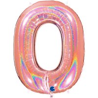 40" Grabo Rose Gold Holographic Glitter Number 0 Shape Balloons