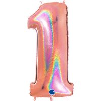 40" Grabo Rose Gold Holographic Glitter Number 1 Shape Balloons