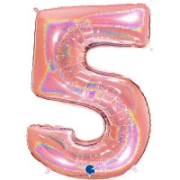 40" Grabo Rose Gold Holographic Glitter Number 5 Shape Balloons