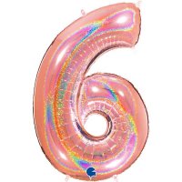 40" Grabo Rose Gold Holographic Glitter Number 6 Shape Balloons