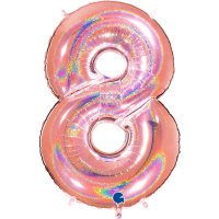 40" Grabo Rose Gold Holographic Glitter Number 8 Shape Balloons