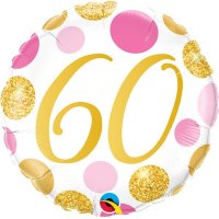 (image for) 18" 60th Pink And Gold Dots Foil Balloons