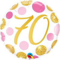18" 70th Pink And Gold Dots Foil Balloons