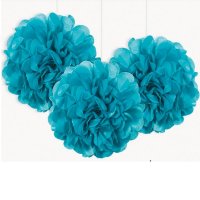 (image for) 9" Caribbean Teal Puff Tissue Decorations 3pk