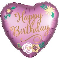 18" Happy Birthday Satin Luxe Flowers Foil Balloons