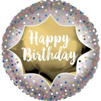 (image for) 18" Happy Birthday Satin Gold Burst Foil Balloons
