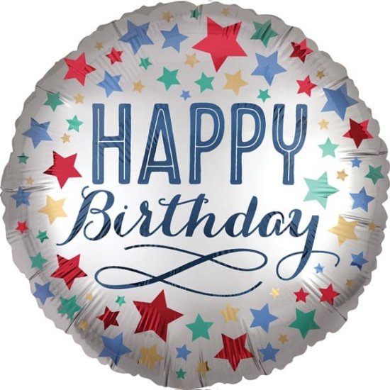 (image for) 18" Happy Birthday Satin Stars Foil Balloons