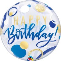 22" Birthday Blue & Gold Dots Single Bubble Balloons