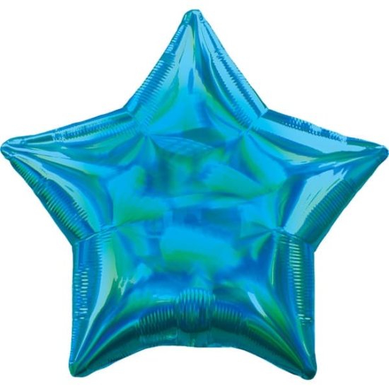 (image for) 19" Cyan Iridescent Star Foil Balloons