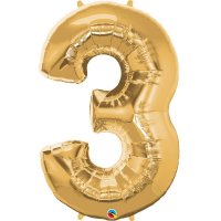 (image for) Qualatex Metallic Gold Number 3 Supershape Balloons