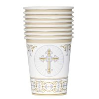 9oz Gold & Silver Radiant Cross Paper Cups 8pk