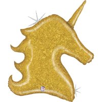 Gold Holographic Glitter Unicorn Head Shape Balloons