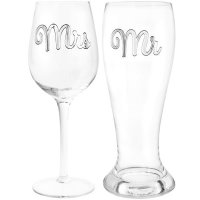 Mr And Mrs Beer And Wine Glass Set