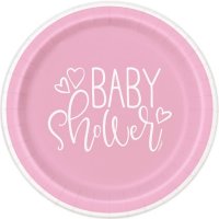 Pink Baby Shower Hearts Paper Plates 8pk
