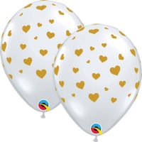 11" Diamond Clear Random Hearts A Round Latex Balloons 25pk