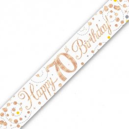 9ft Banner Sparkling Fizz 70th Birthday Black & Gold Holographic 
