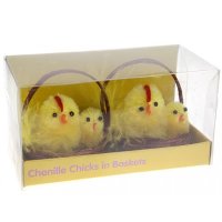 2 Yellow Chicks In Basket
