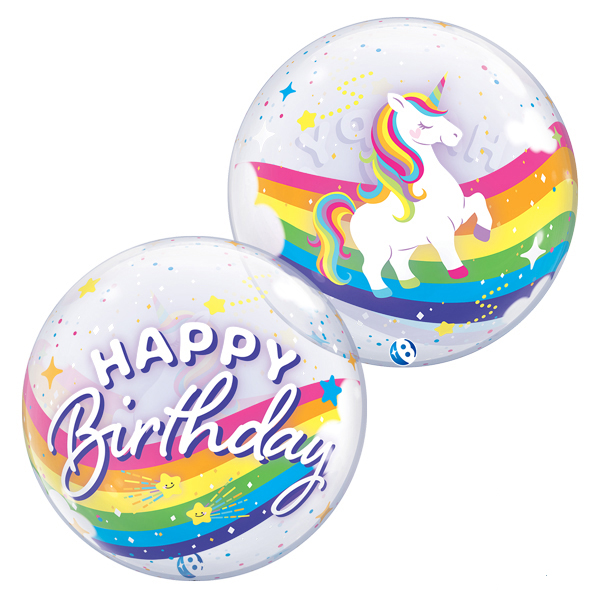 22" Happy Birthday Rainbow Unicorn Stretchy Bubble Balloons