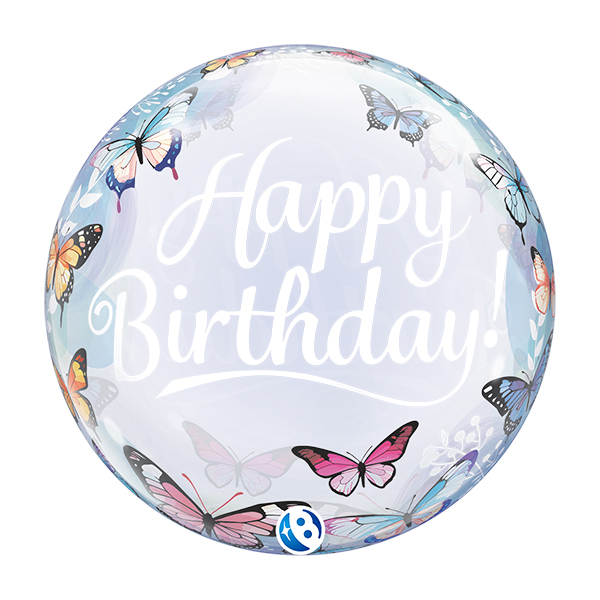 22" Birthday Soft Butterflies Stretchy Bubble Balloons