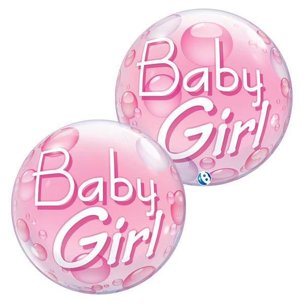 22" Baby Girl Pink & Confetti Dots Stretchy Bubble Balloons