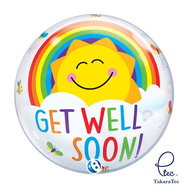 22" Get Well Soon Happy Sun Stretchy Bubble Balloons