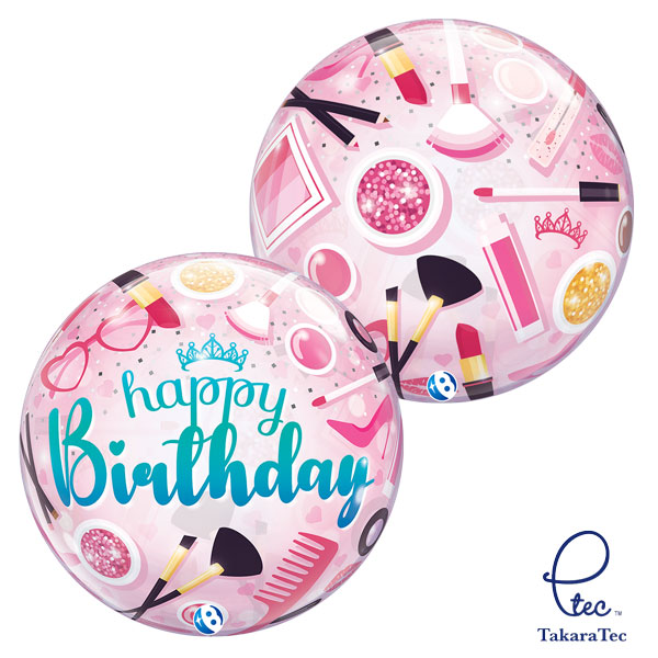 22" Happy Birthday Cosmetic Pink Stretchy Bubble Balloons