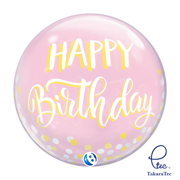 22" Happy Birthday Confetti Pastel Pink Stretchy Bubble Balloons