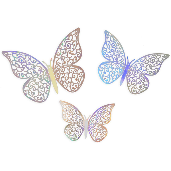 (image for) 3D Silver Iridescent Adhesive Butterflies 12 pack