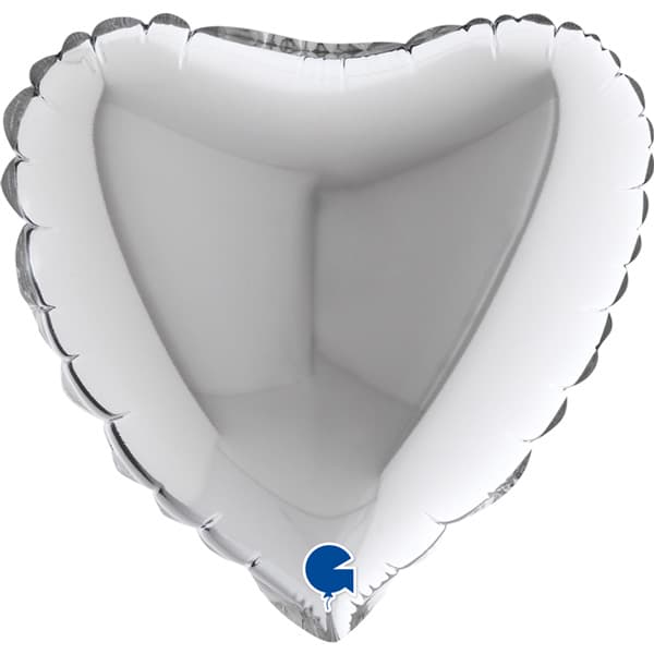 (image for) 9" Grabo Silver Plain Heart Air Fill Balloons