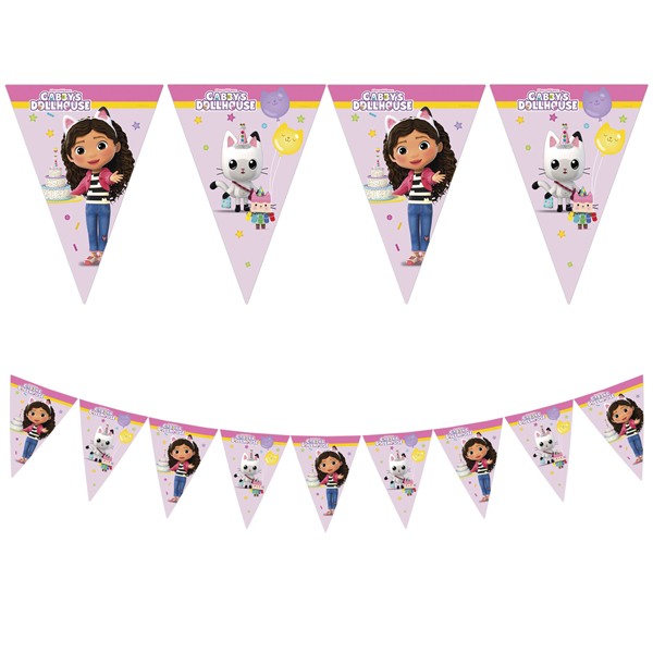 (image for) Gabby's Dollhouse Party Paper Triangle Flag Banner