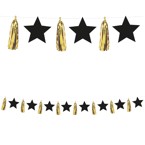 (image for) Black Stars & Gold Tassels Paper Garland