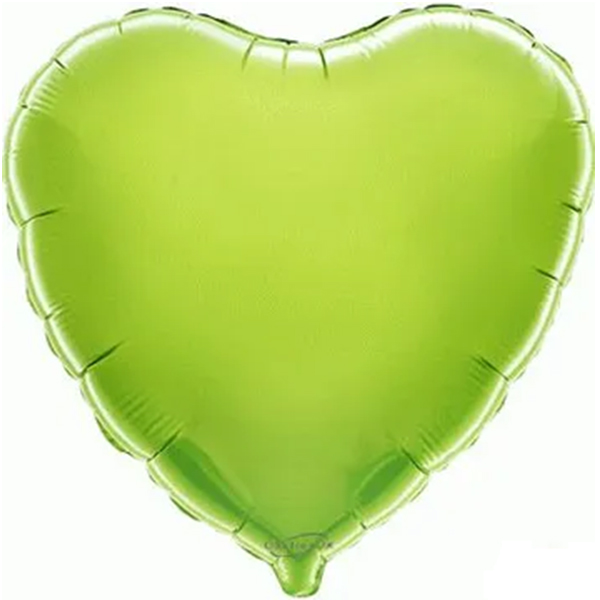 18" Lime Green Heart Shape Foil Balloons Packaged