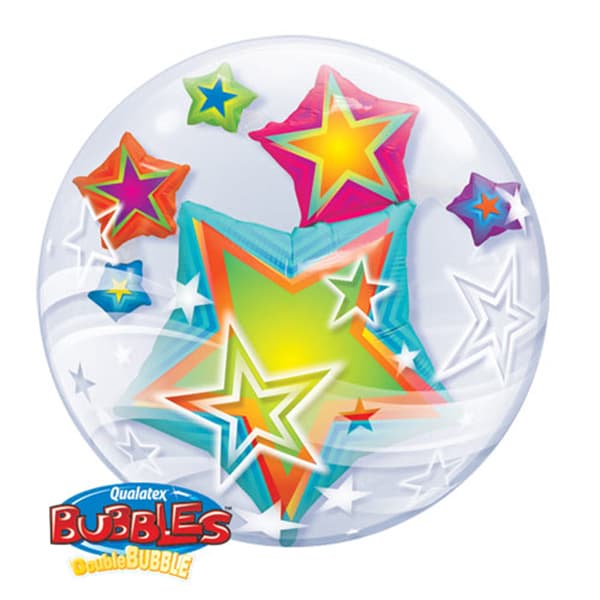 (image for) 24" Multi Coloured Stars Double Bubble Balloons