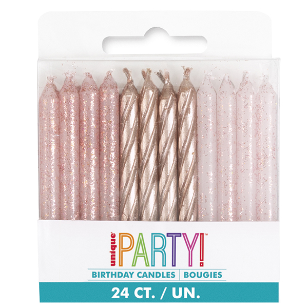 Rose Gold Mix Sparkling Candles 24pk