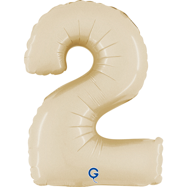14" Satin Cream Number 2 Air Fill Foil Balloons