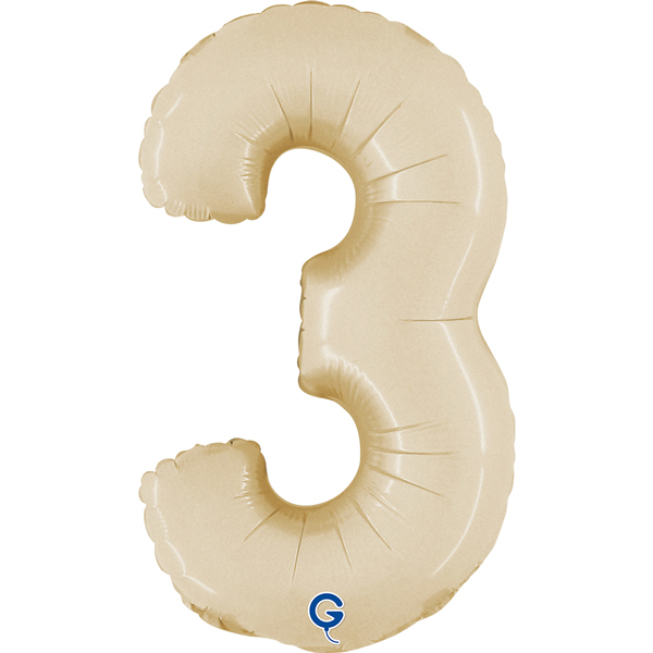 14" Satin Cream Number 3 Air Fill Foil Balloons