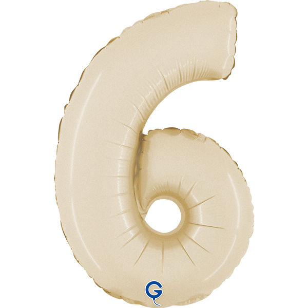14" Satin Cream Number 6 Air Fill Foil Balloons