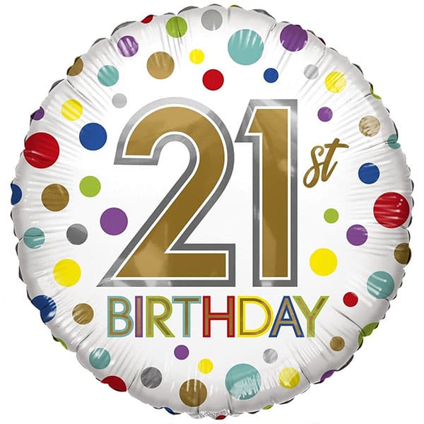 (image for) 18" Happy 21st Birthday Polka Dots Eco Foil Balloons