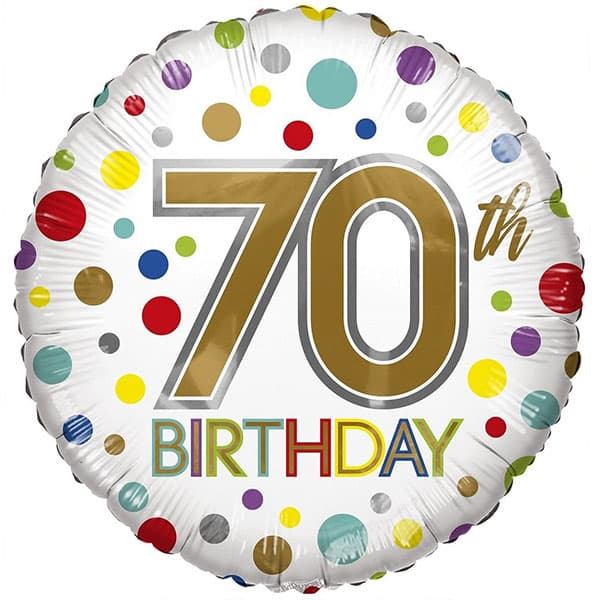 (image for) 18" Happy 70th Birthday Polka Dots Eco Foil Balloons