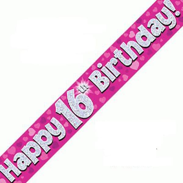 (image for) Happy 16th Birthday Pink Holographic Banner