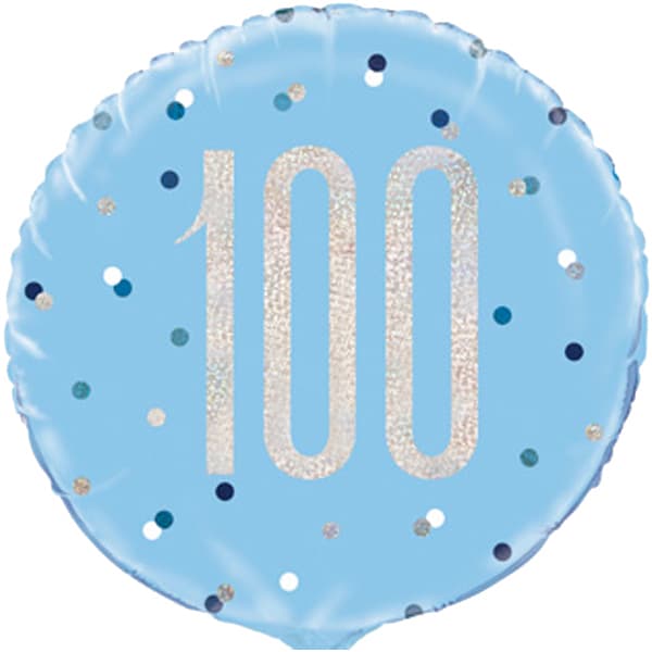 (image for) 18" Blue & Silver Glitz Happy 100th Birthday Foil Balloons