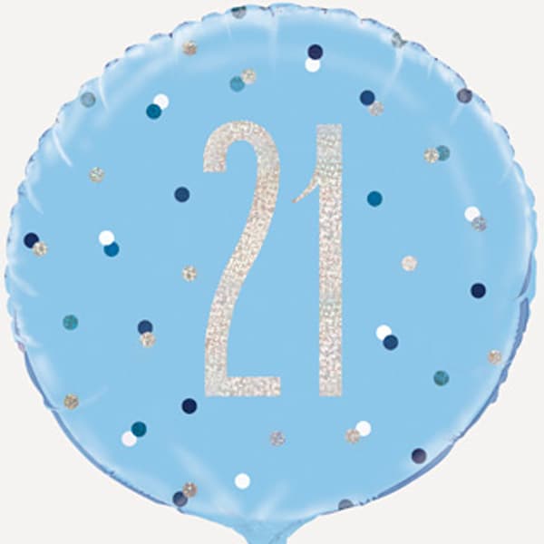 (image for) 18" Blue & Silver Glitz Happy 21st Birthday Foil Balloons