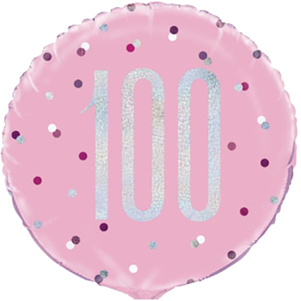 (image for) 18" Pink & Silver Glitz Happy 100th Birthday Foil Balloons