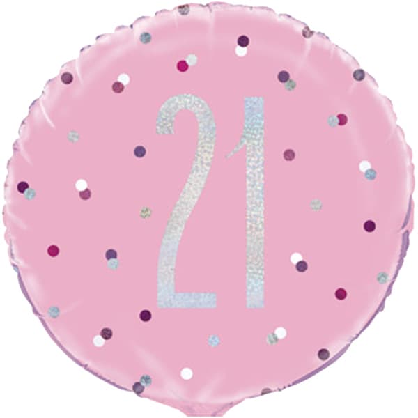 (image for) 18" Pink & Silver Glitz Happy 21st Birthday Foil Balloons