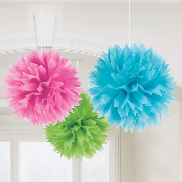 (image for) Multi Coloured Paper Fluffy Decorations 3pk