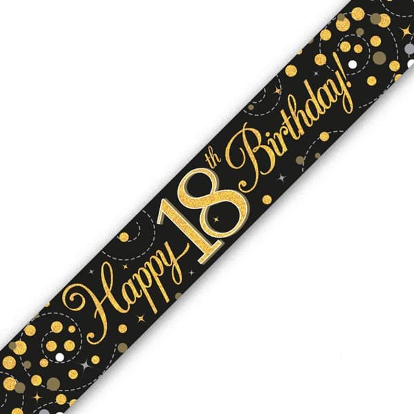 (image for) Black Sparkling Fizz Happy 18th Birthday Holographic Banner